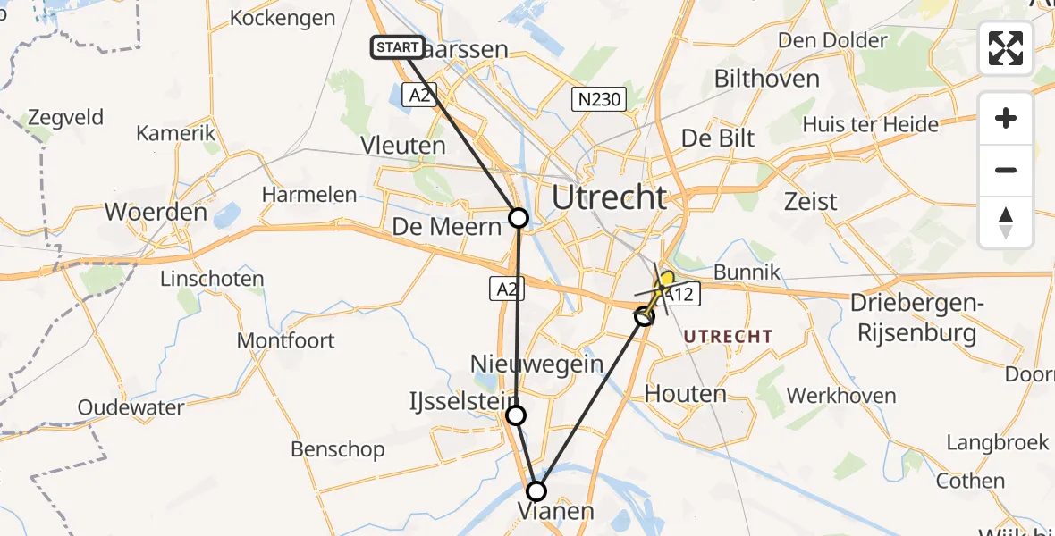 Routekaart van de vlucht: Politieheli naar Utrecht