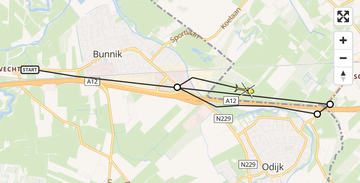 Routekaart van de vlucht: Politieheli naar Zeist, Vrumonaweg