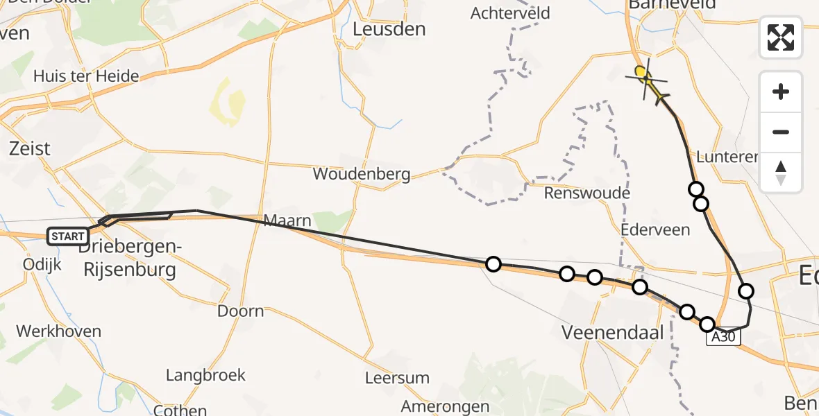 Routekaart van de vlucht: Politieheli naar Lunteren, Hoofdstraat