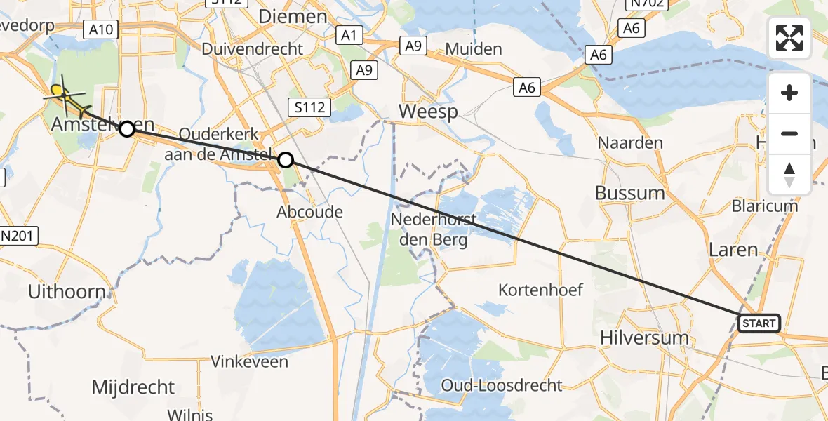 Routekaart van de vlucht: Politiehelikopter naar Amstelveen, Meibergdreef
