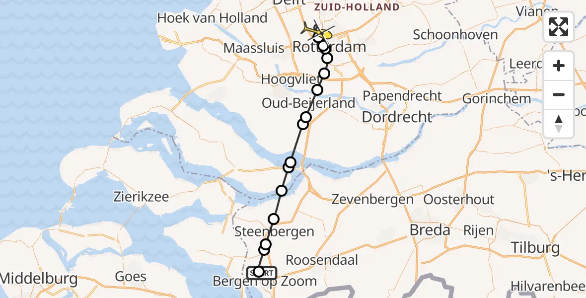 Routekaart van de vlucht: Lifeliner 2 naar Rotterdam The Hague Airport, Klaverblokken