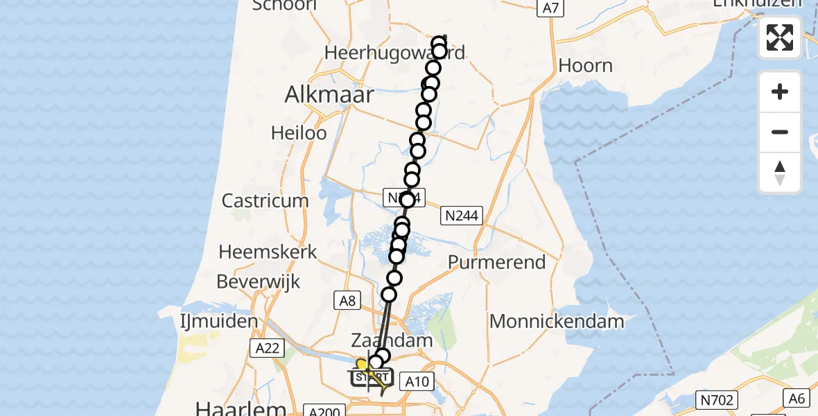 Routekaart van de vlucht: Lifeliner 1 naar Amsterdam Heliport, Elbaweg
