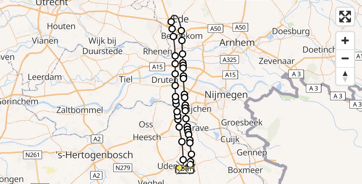 Routekaart van de vlucht: Lifeliner 3 naar Vliegbasis Volkel, Zeelandsedijk