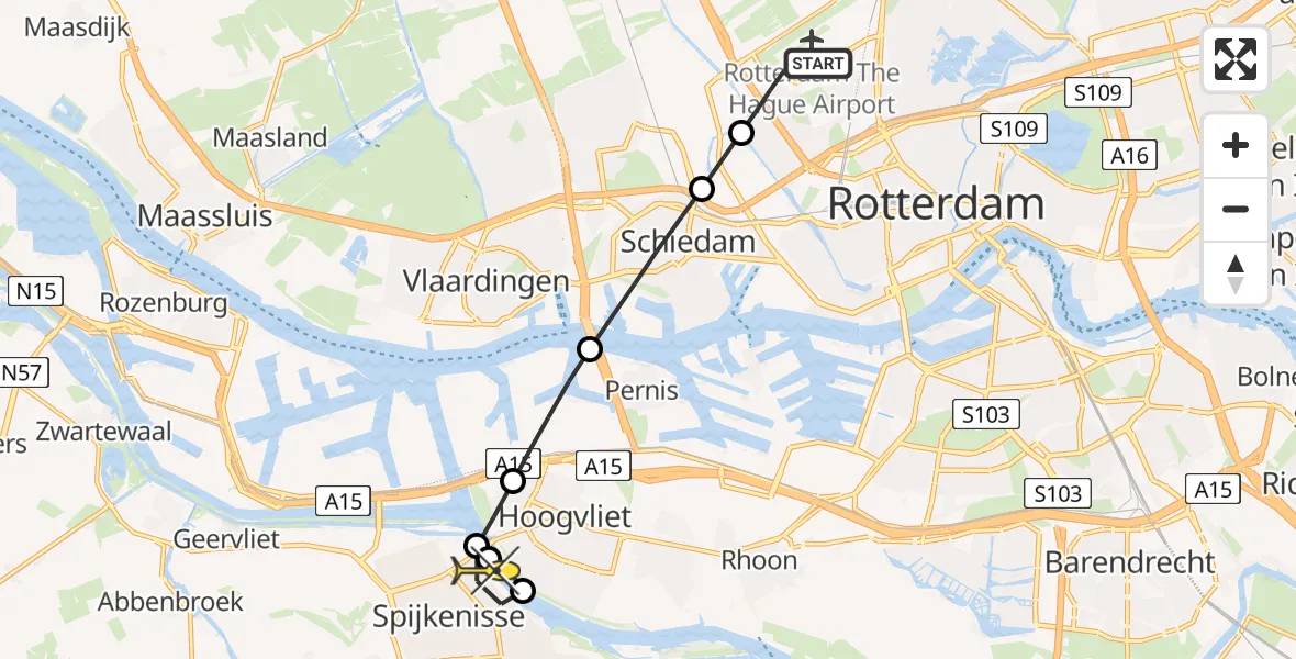 Routekaart van de vlucht: Lifeliner 2 naar Spijkenisse, Achterdijk