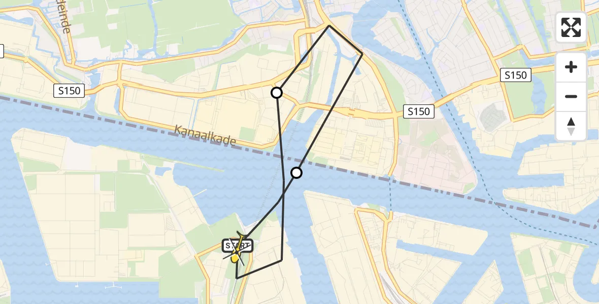 Routekaart van de vlucht: Lifeliner 1 naar Amsterdam Heliport, Grote Tocht