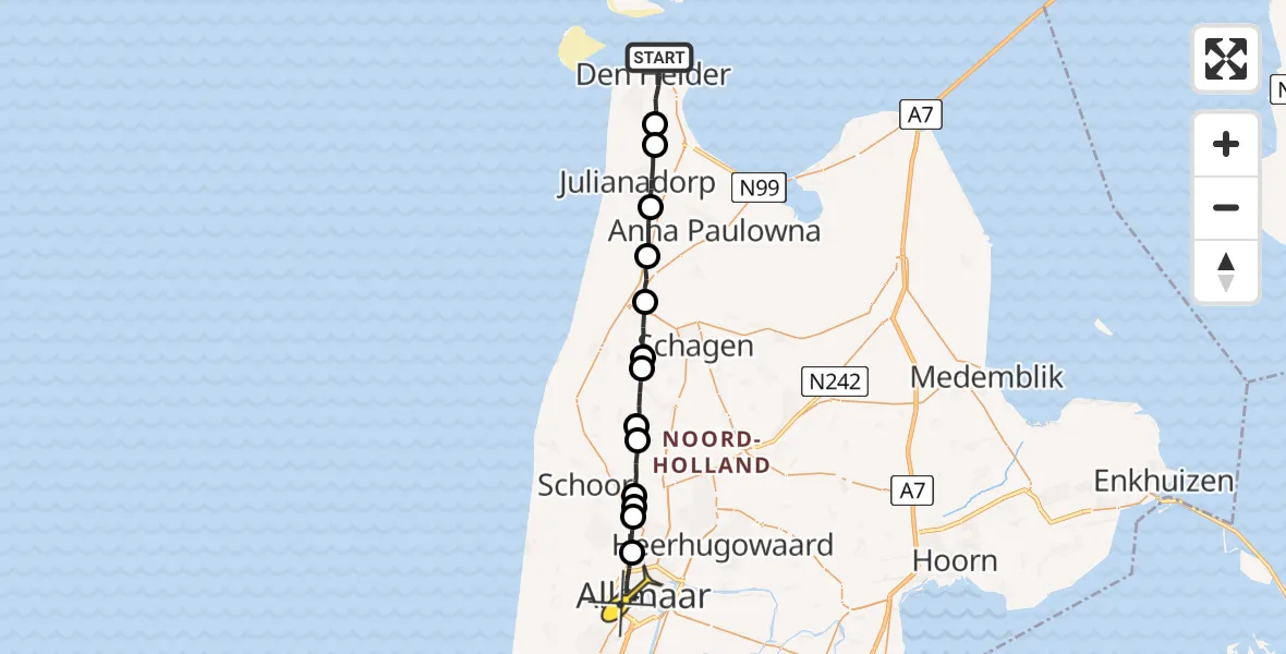 Routekaart van de vlucht: Ambulancehelikopter naar Alkmaar, Louisehof