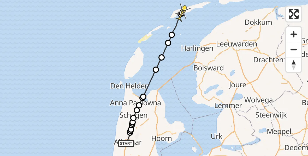 Routekaart van de vlucht: Ambulancehelikopter naar Kaard, Hoogstraat