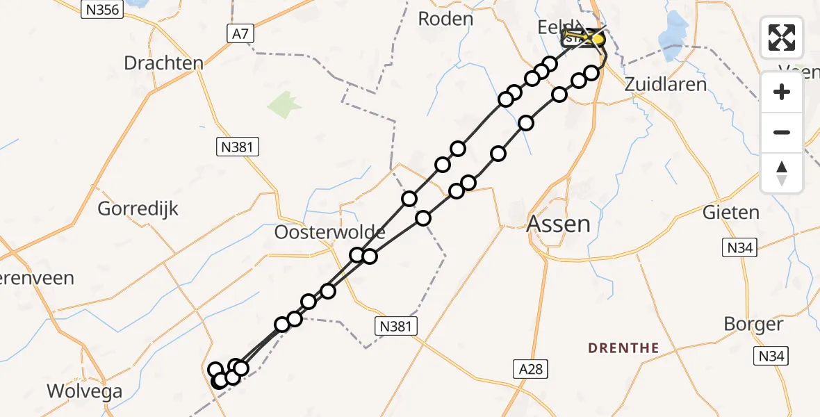 Routekaart van de vlucht: Lifeliner 4 naar Groningen Airport Eelde, Veldkampweg