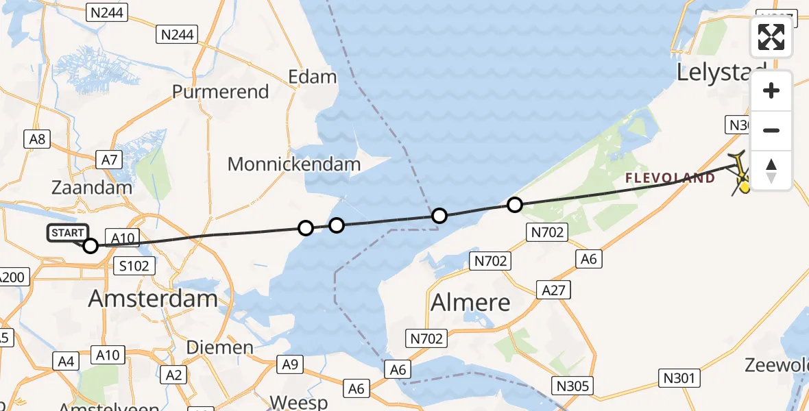 Routekaart van de vlucht: Lifeliner 1 naar Lelystad, Westhaven