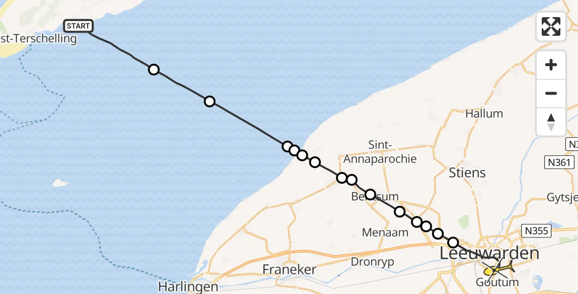 Routekaart van de vlucht: Ambulanceheli naar Leeuwarden, Stortumerdijk