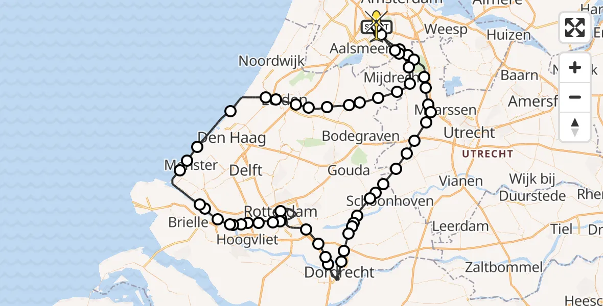 Routekaart van de vlucht: Politieheli naar Schiphol, Fokkerweg