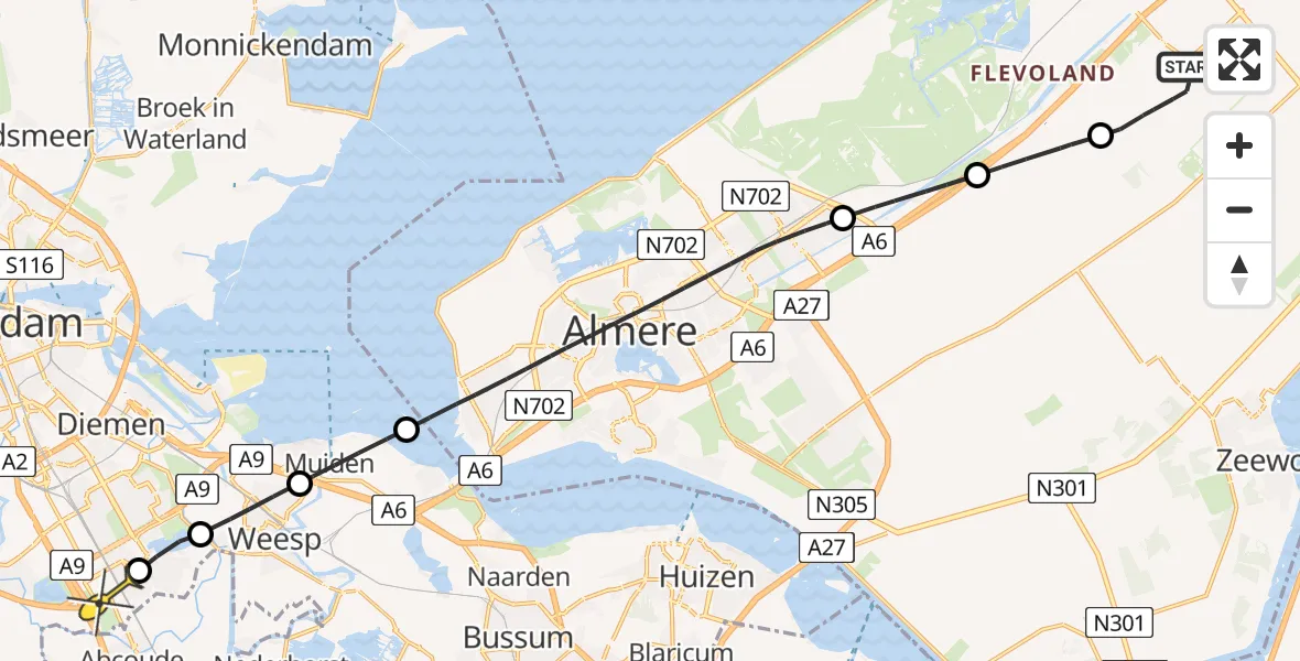 Routekaart van de vlucht: Lifeliner 1 naar Academisch Medisch Centrum (AMC), Eendenweg