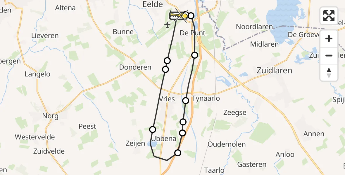 Routekaart van de vlucht: Lifeliner 4 naar Groningen Airport Eelde, Norgerweg