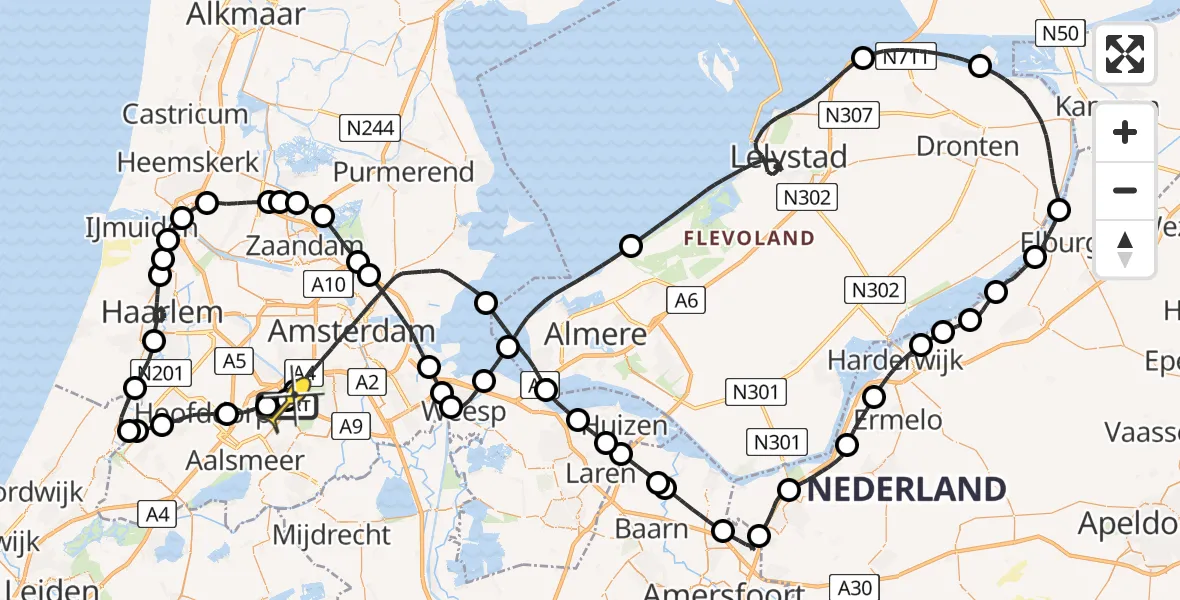 Routekaart van de vlucht: Politieheli naar Schiphol, Loevesteinse Randweg