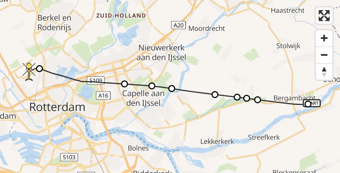 Routekaart van de vlucht: Lifeliner 2 naar Rotterdam The Hague Airport, Dijklaan