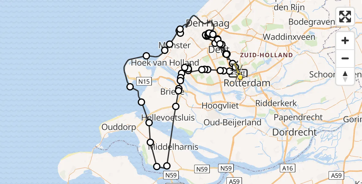 Routekaart van de vlucht: Politieheli naar Rotterdam The Hague Airport, Schieveensedijk