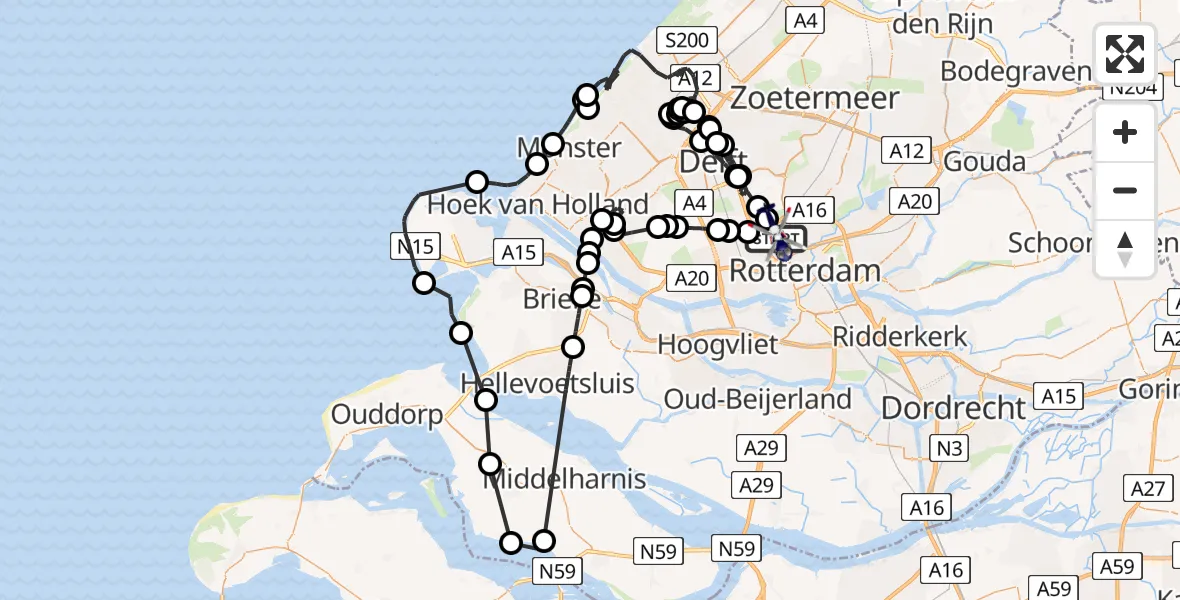 Vluchtroute Politiehelikopter Rotterdam The Hague Airport - Rotterdam The Hague Airport, 16 juni 2024, 11:34