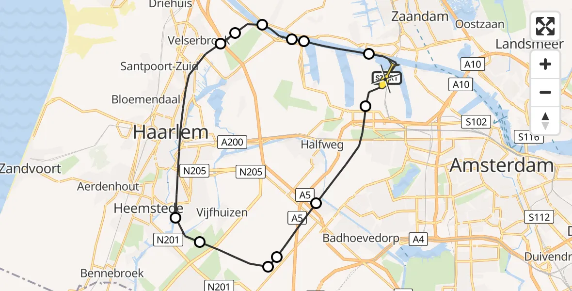 Routekaart van de vlucht: Lifeliner 1 naar Amsterdam Heliport, Amerikahavenweg