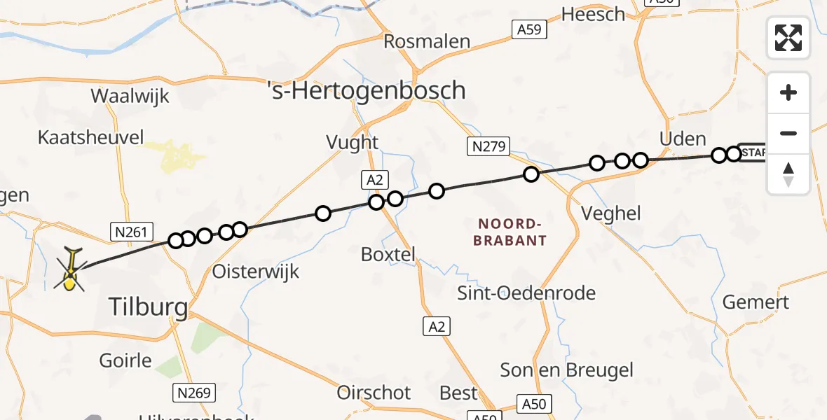 Routekaart van de vlucht: Lifeliner 3 naar Tilburg, Zeelandsedijk