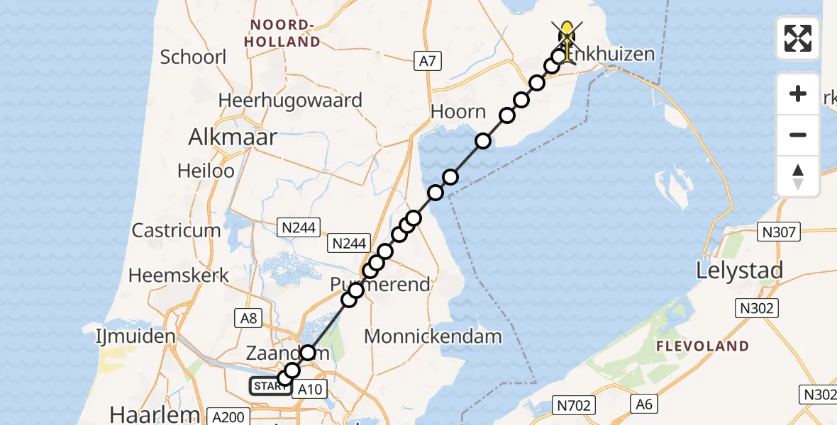 Routekaart van de vlucht: Lifeliner 1 naar Grootebroek, Elbaweg