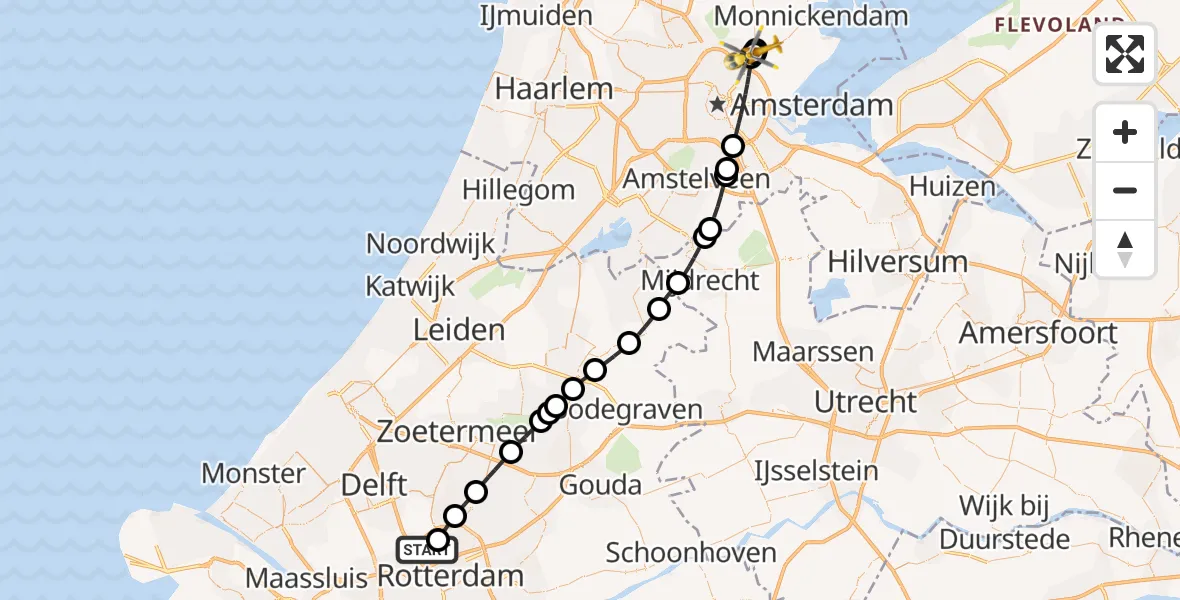 Vluchtroute Traumahelikopter Rotterdam The Hague Airport - , 16 juni 2024, 12:31