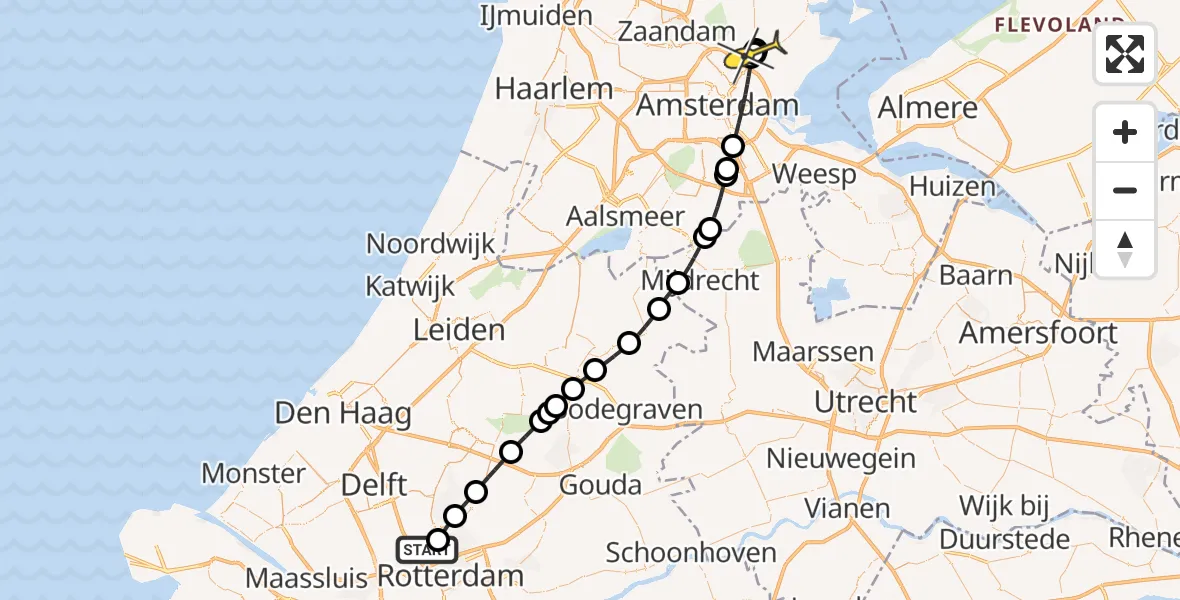 Routekaart van de vlucht: Lifeliner 2 naar Zestienhoven