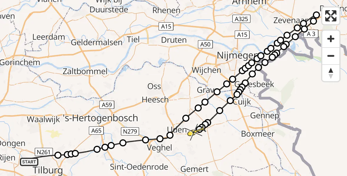 Routekaart van de vlucht: Lifeliner 3 naar Vliegbasis Volkel, Aphroditepad