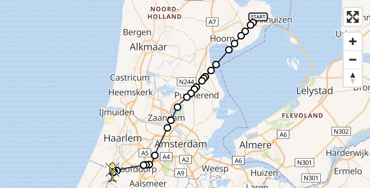 Routekaart van de vlucht: Lifeliner 1 naar Hillegom, Verlengde Raadhuislaan