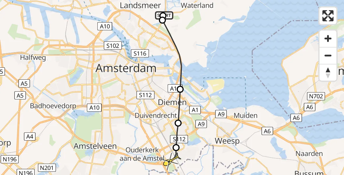 Routekaart van de vlucht: Lifeliner 2 naar Academisch Medisch Centrum (AMC), Termietergouw