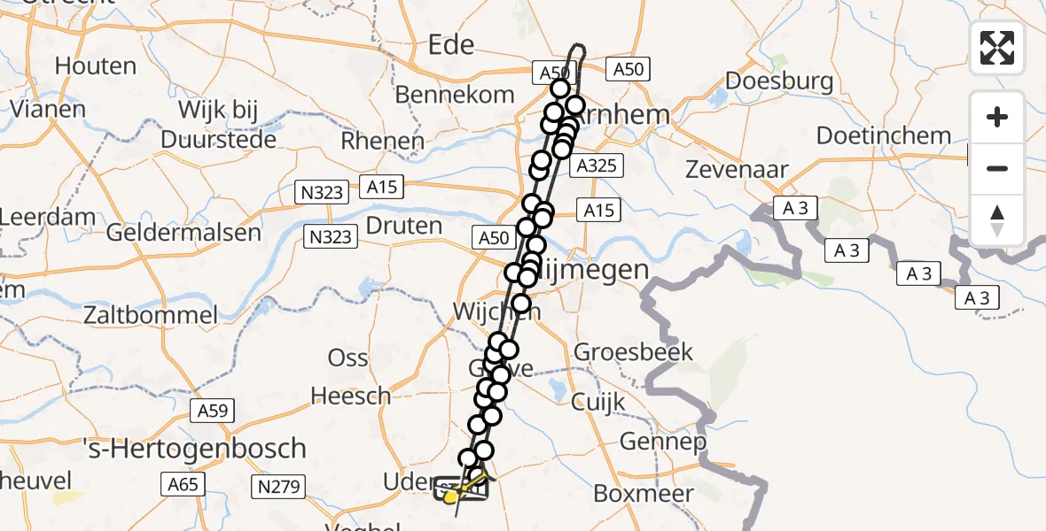 Routekaart van de vlucht: Lifeliner 3 naar Vliegbasis Volkel, Millsebaan