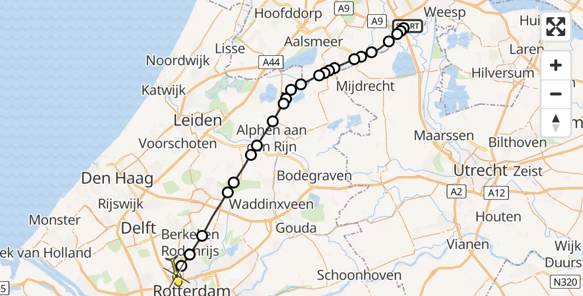 Routekaart van de vlucht: Lifeliner 2 naar Rotterdam The Hague Airport, Holendrechterweg