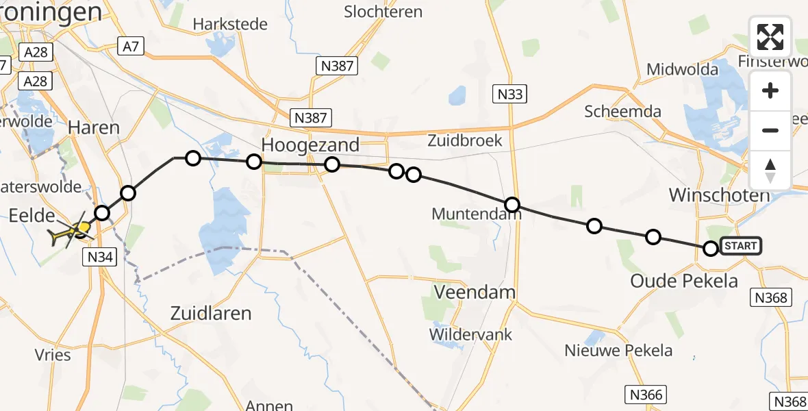 Routekaart van de vlucht: Lifeliner 4 naar Groningen Airport Eelde, Zuiderveen