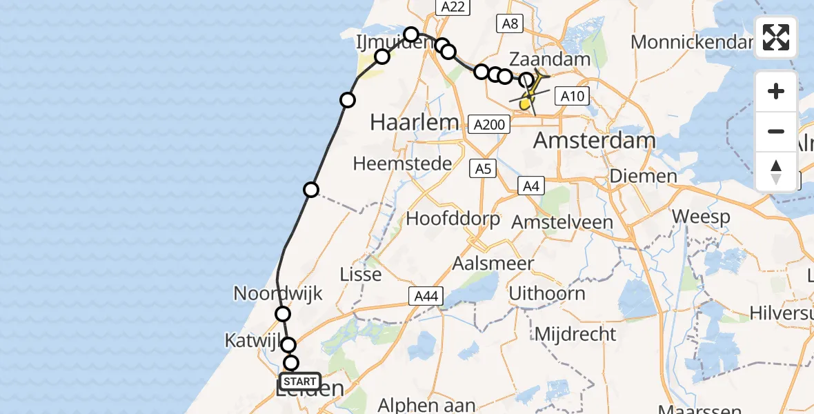 Routekaart van de vlucht: Lifeliner 1 naar Amsterdam Heliport, Tuinvereniging Het Zonneveld