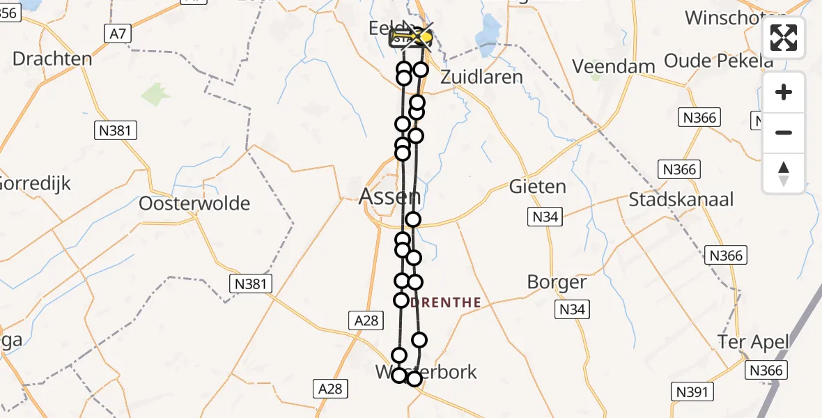 Routekaart van de vlucht: Lifeliner 4 naar Groningen Airport Eelde, Norgerweg