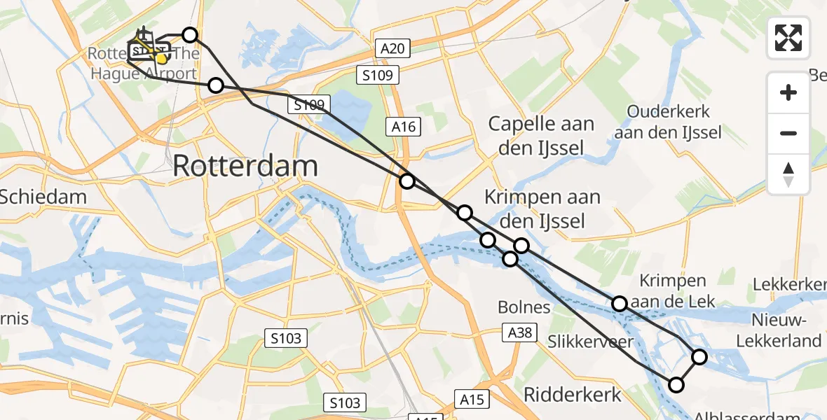 Routekaart van de vlucht: Lifeliner 2 naar Rotterdam The Hague Airport, Van der Duijn van Maasdamweg