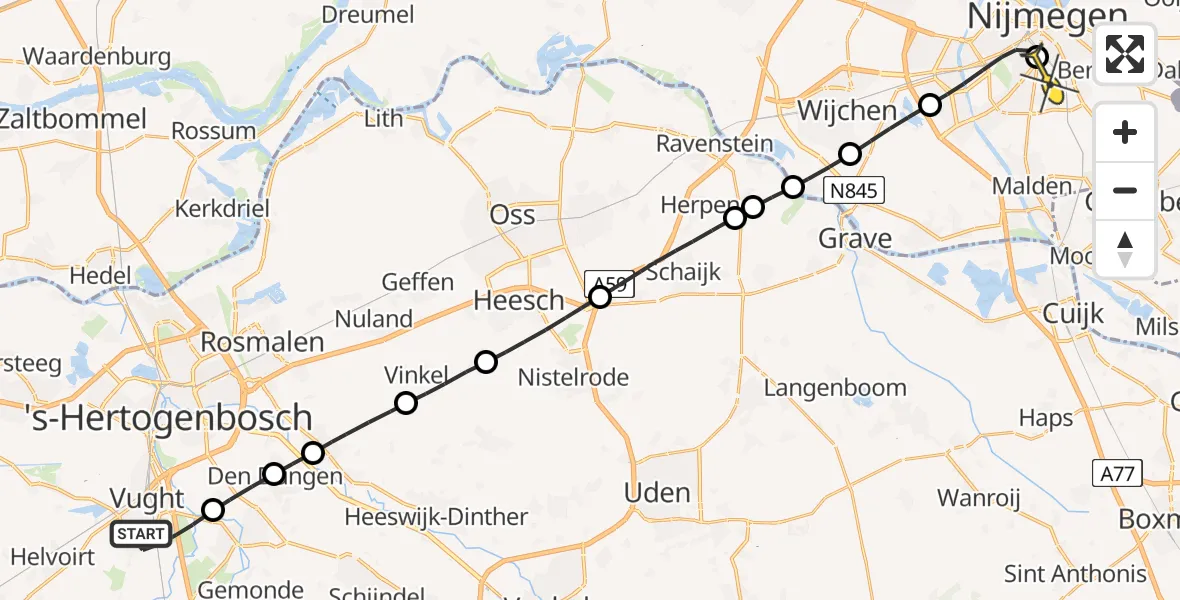 Routekaart van de vlucht: Lifeliner 3 naar Radboud Universitair Medisch Centrum, Brabantlaan