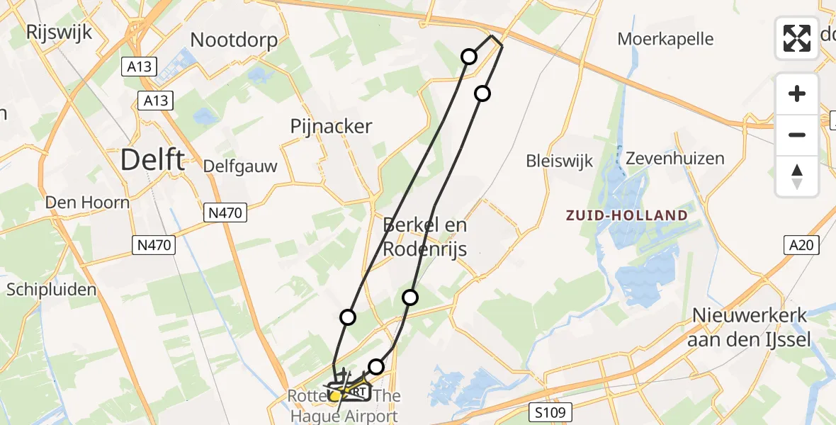 Routekaart van de vlucht: Lifeliner 2 naar Rotterdam The Hague Airport, Brandenburgbaan