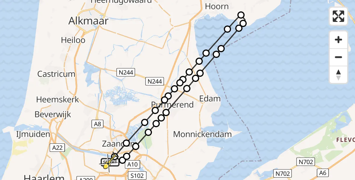 Routekaart van de vlucht: Lifeliner 1 naar Amsterdam Heliport, Kompasweg