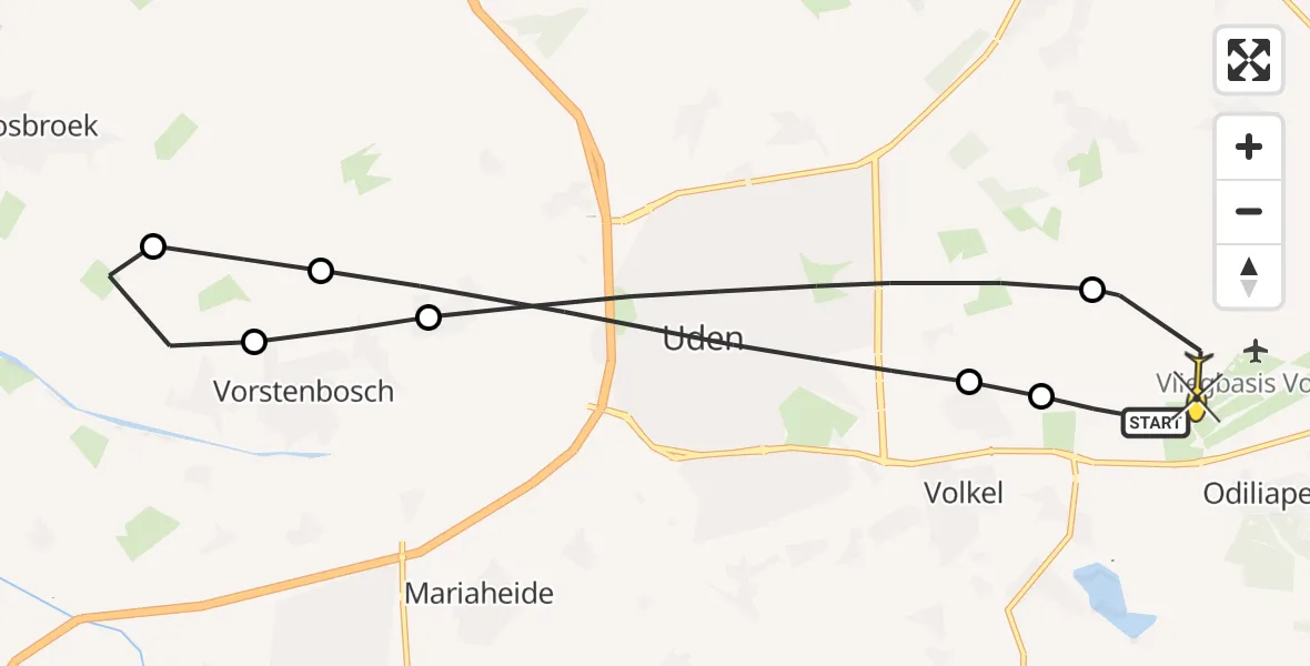 Routekaart van de vlucht: Lifeliner 3 naar Vliegbasis Volkel, Kromstraat