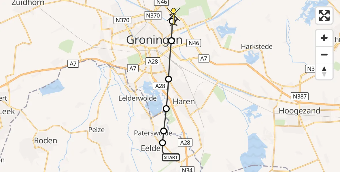 Routekaart van de vlucht: Lifeliner 4 naar Groningen, Esweg