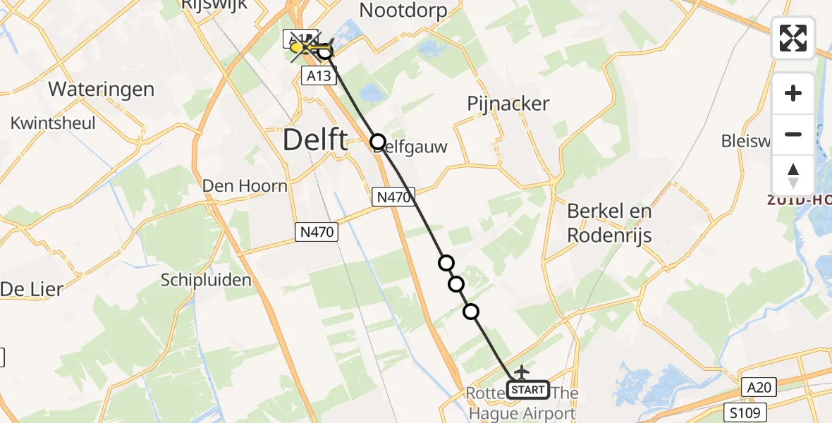 Routekaart van de vlucht: Lifeliner 2 naar Den Haag, Bieremalaan