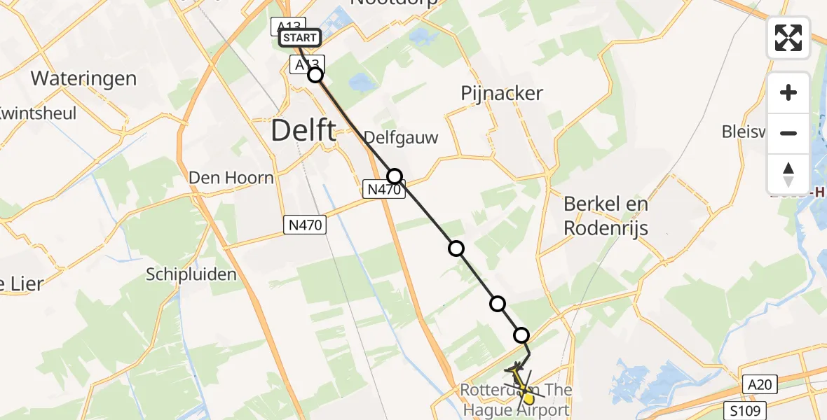 Routekaart van de vlucht: Lifeliner 2 naar Rotterdam The Hague Airport, Kleveringpad