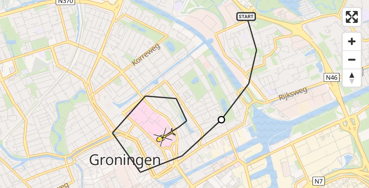 Routekaart van de vlucht: Lifeliner 4 naar Universitair Medisch Centrum Groningen, Wingerdhoek