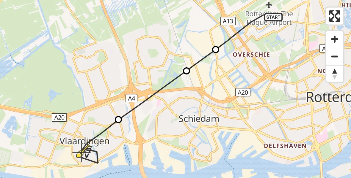 Routekaart van de vlucht: Lifeliner 2 naar Vlaardingen, Vliegveldweg