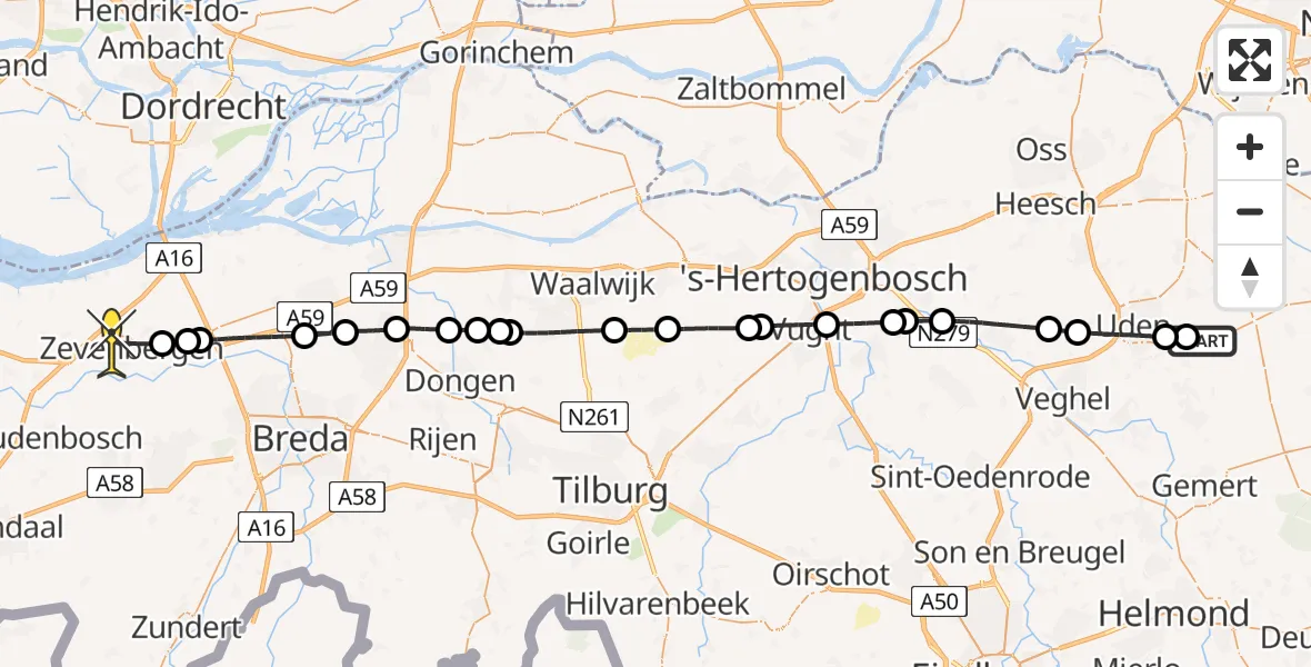 Routekaart van de vlucht: Lifeliner 3 naar Zevenbergen, Venstraat