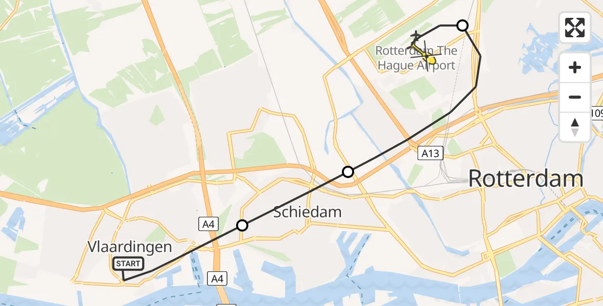 Routekaart van de vlucht: Lifeliner 2 naar Rotterdam The Hague Airport, Spoorsingel