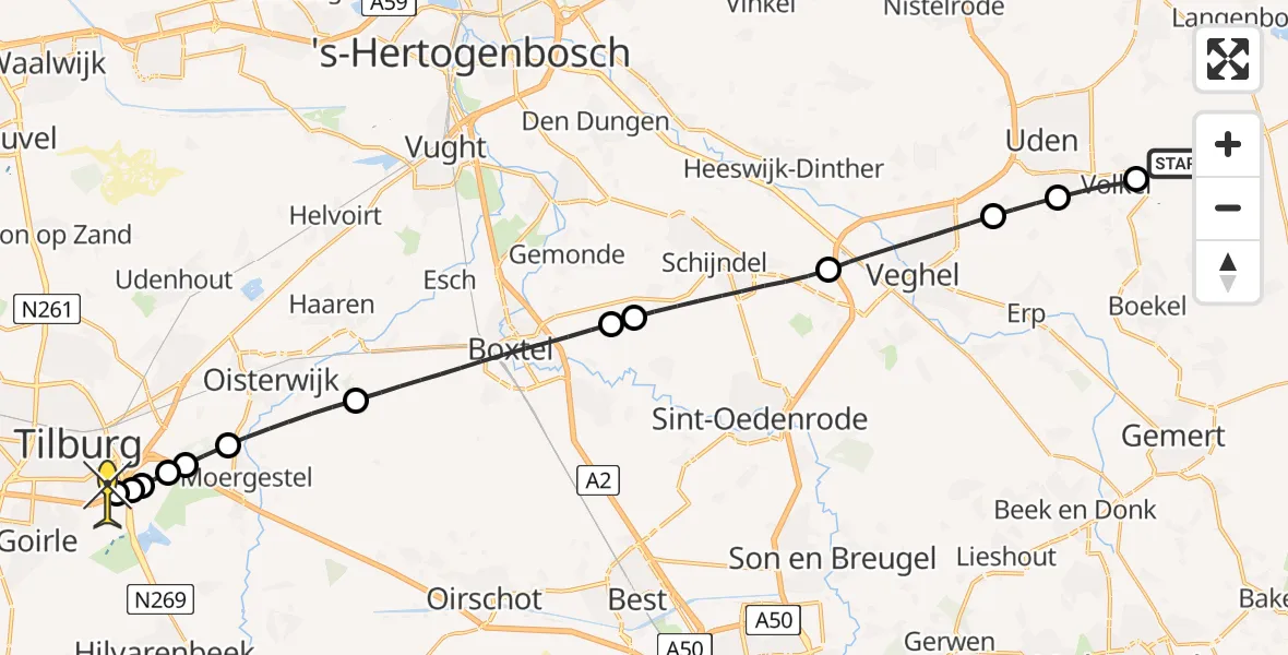 Routekaart van de vlucht: Lifeliner 3 naar Tilburg, Rondweg Volkel