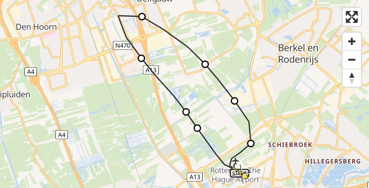 Routekaart van de vlucht: Lifeliner 2 naar Rotterdam The Hague Airport, Pondstraat