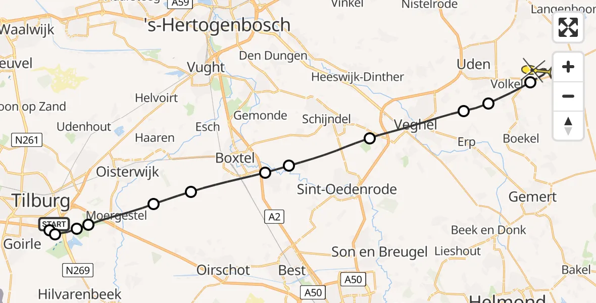 Routekaart van de vlucht: Lifeliner 3 naar Vliegbasis Volkel, Oude Beeksepad