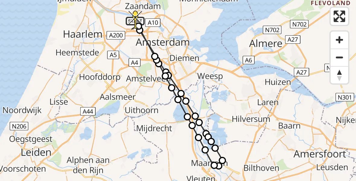 Routekaart van de vlucht: Lifeliner 1 naar Amsterdam Heliport, Corsicaweg